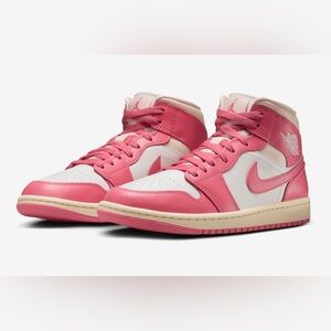 Jordan Pink and White Mid-Top Sneakers